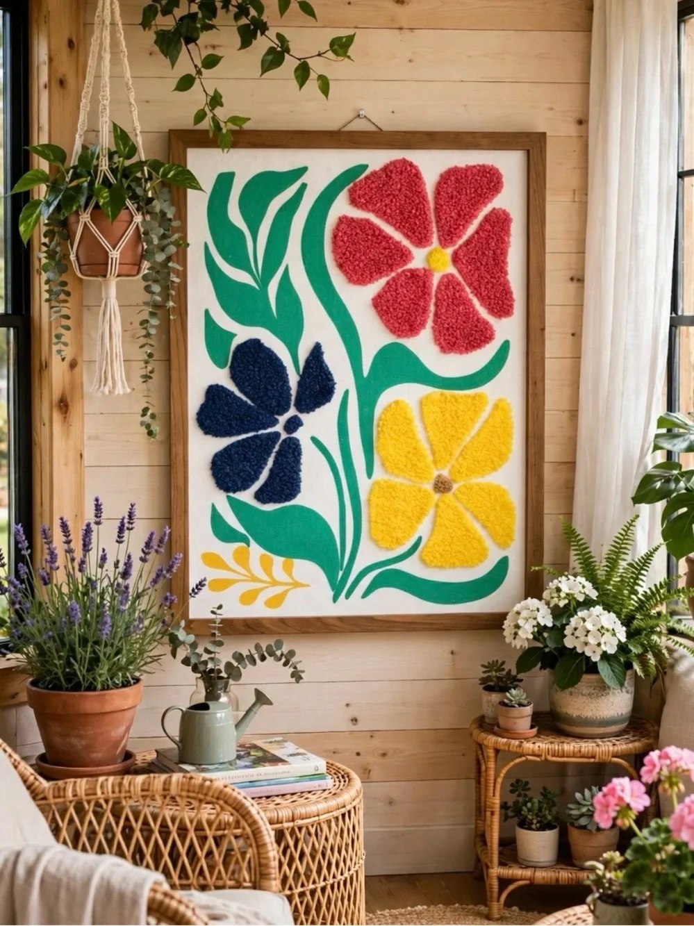 Framed Floral Wall Art in Red, Blue & Yellow 12”W X 16”L